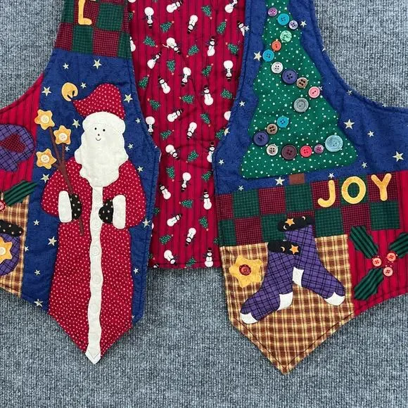 Vintage Handmade Christmas Vest One Size Quilted Santa 90s Folk Art Ugly Teacher - Picture 3 of 6